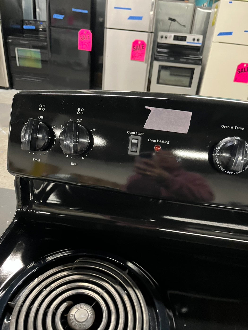 =Ge electric coil top electric range coil 220v 4 burner Refurbished bake Broil 30" Black & #ERF56VB