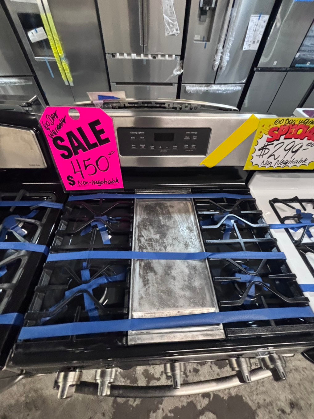 >*Sale🔥GE Gas range 5 burner convection oven bake ,broil Hi/Lo self clean in stainless steel used-Refurbished 30” #GSG996B