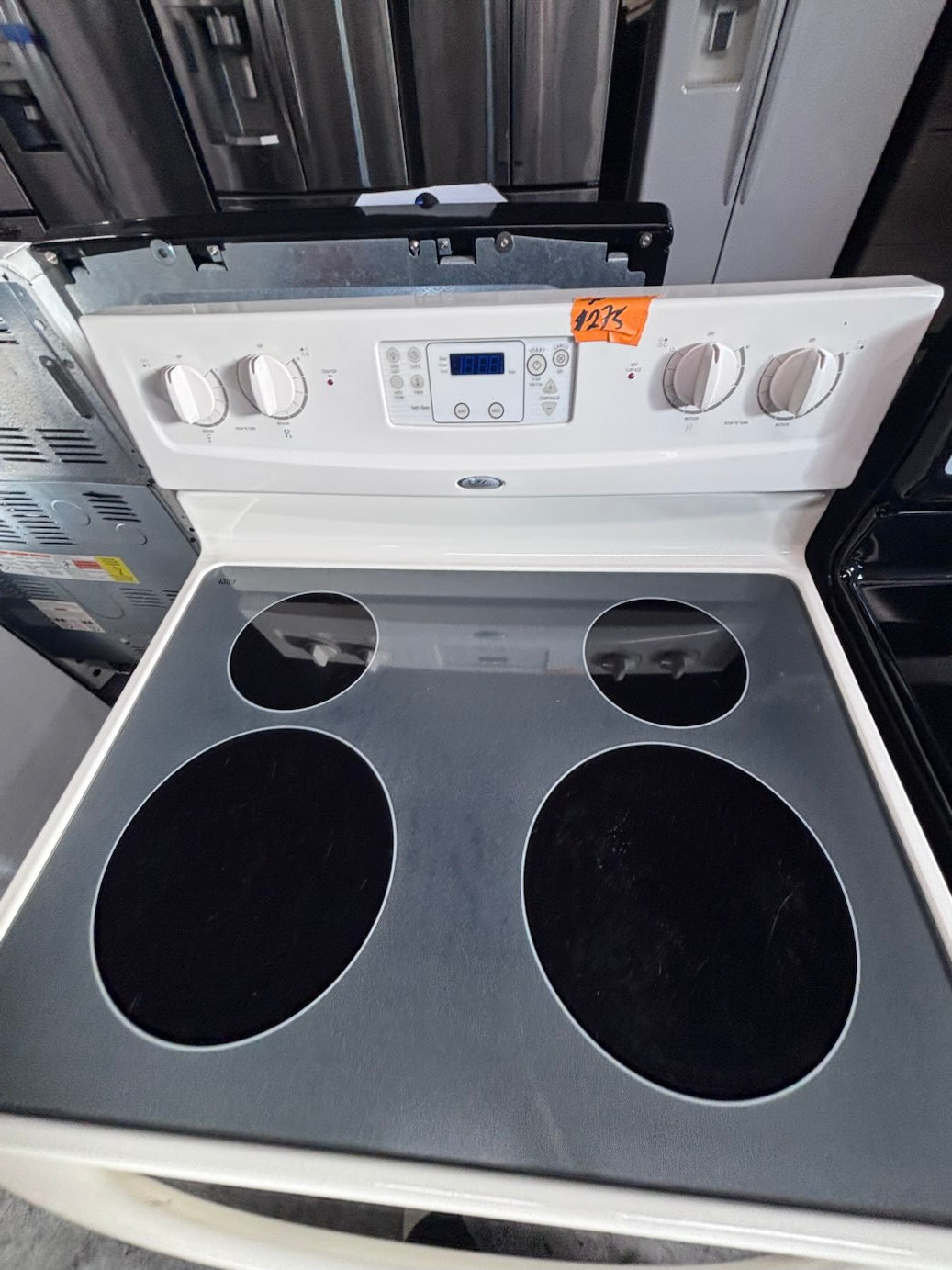 }sale🔥Whirlpool off white electric 220v glass top range 4 burners bake Broil roast auto clean 30" used-Refurbished #ESW71B