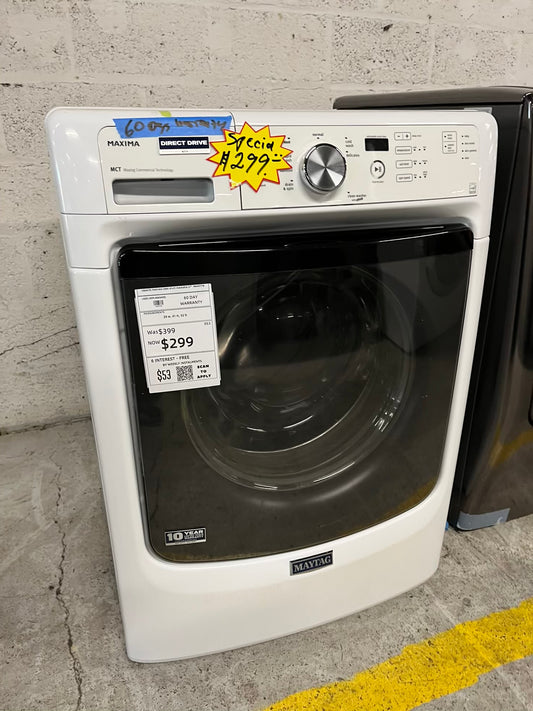 Maytag Maxima front load washing machine large capacity stainless steel drum stackable 27" #W407YB