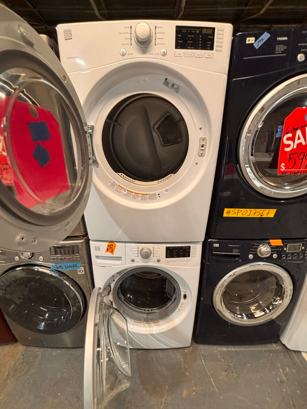 } special🎉kenmore washer & dryer set electric 220v front load stackable or side by side - sensor dry , working 💯  with warranty , in white color   #SPWK6SET