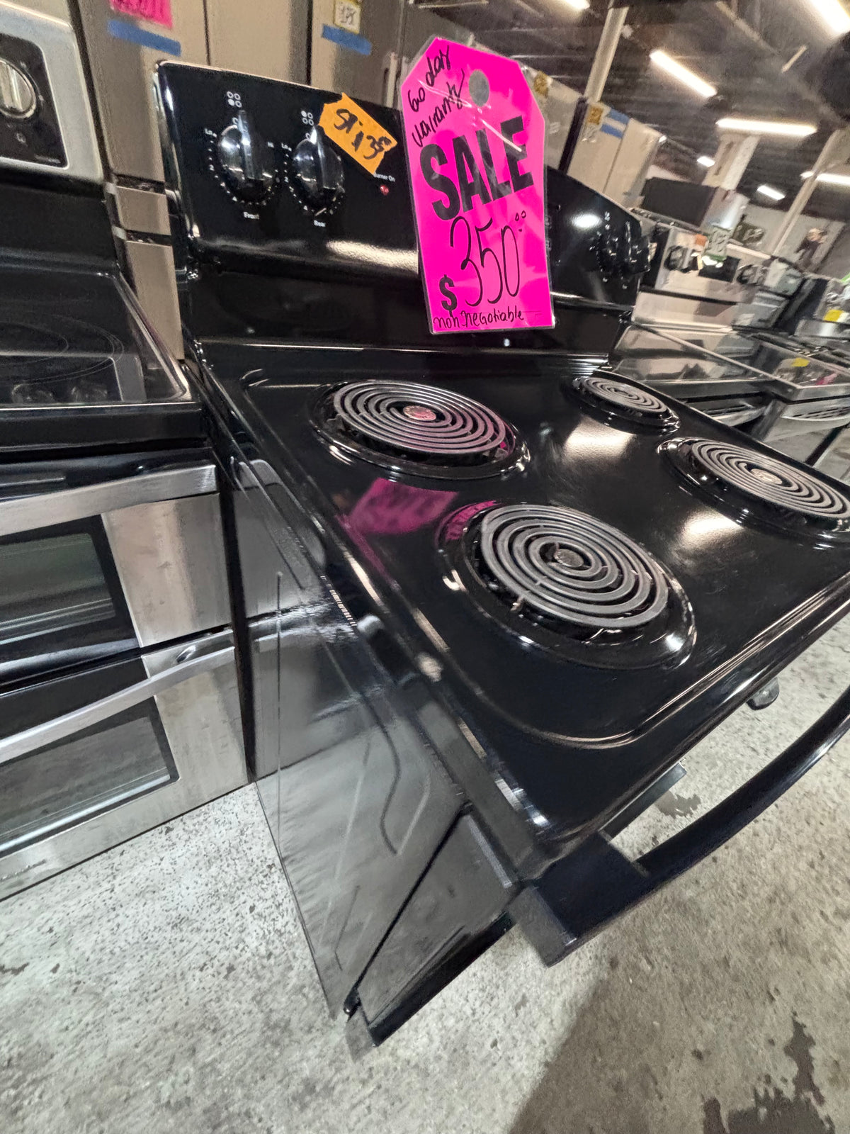 }GE black electric coil top range coil 220v bake /Broil 4 burner used-Refurbished  great condition 30" #GB1GE4B
