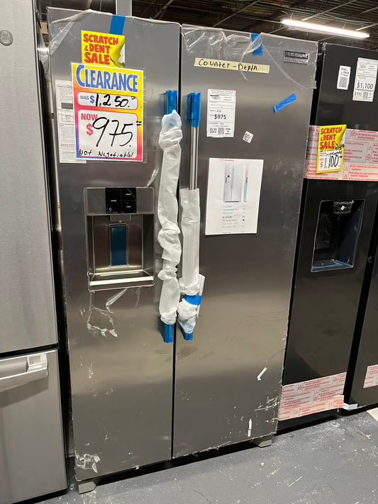Open Box Frigidaire Profissional side x side Refrigerator stainless steel w/ice water dispenser 36" counter Depth #RE775VB
