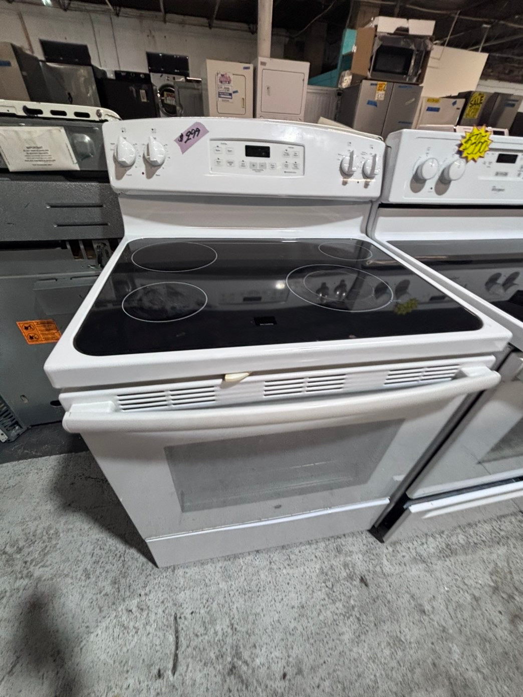>*special 🔥 GE electric 220v glass top range bake Broil roast self clean white  30" used-Refurbished #ESZ111B