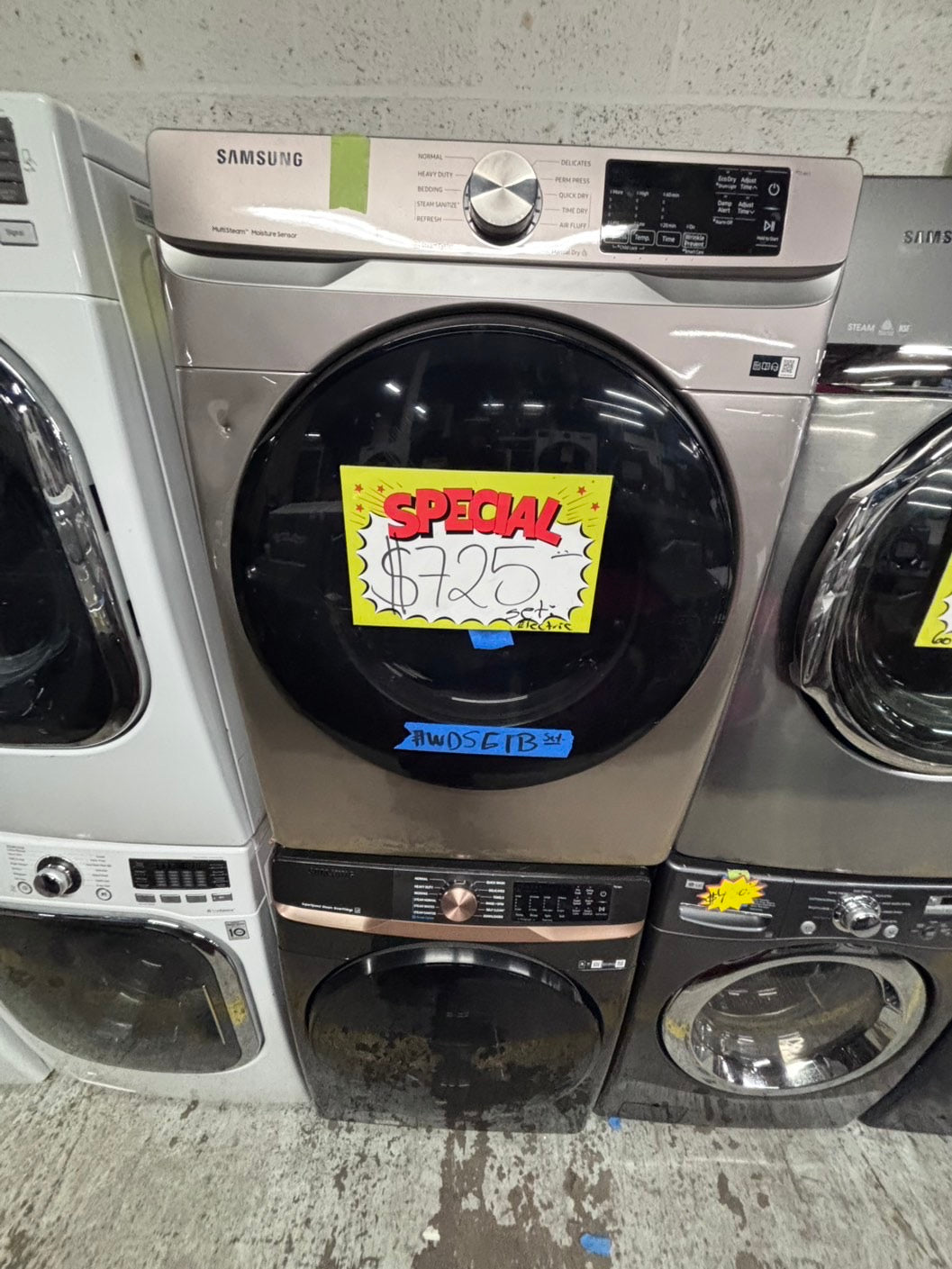 >samsung  front load washer 4.5 cu ft & dryer 7.5 cu ft set electric 220v front load stackable or side by side - sensor dry He in gray   #WDGY6B