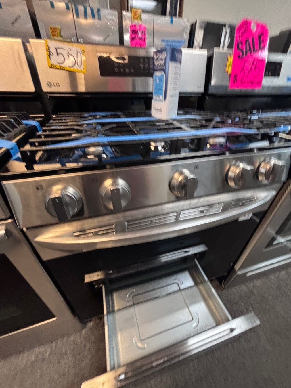 >LG Gas range 5 burner convection oven bake ,broil Hi/Lo self clean in stainless steel used-Refurbished 30” #SG7ZYYL