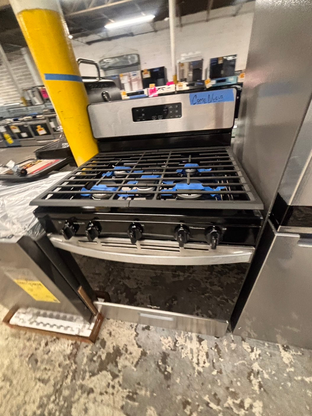 >Special 🎈4pc. Mix & match  Combo new open box costumer return -counter depth french door refrigerator whirlpool 36” w/ice maker inside gas range whirlpool five burners ,new open box over the range microwave GE & new open box dishwasher beko #RFWQ63PC