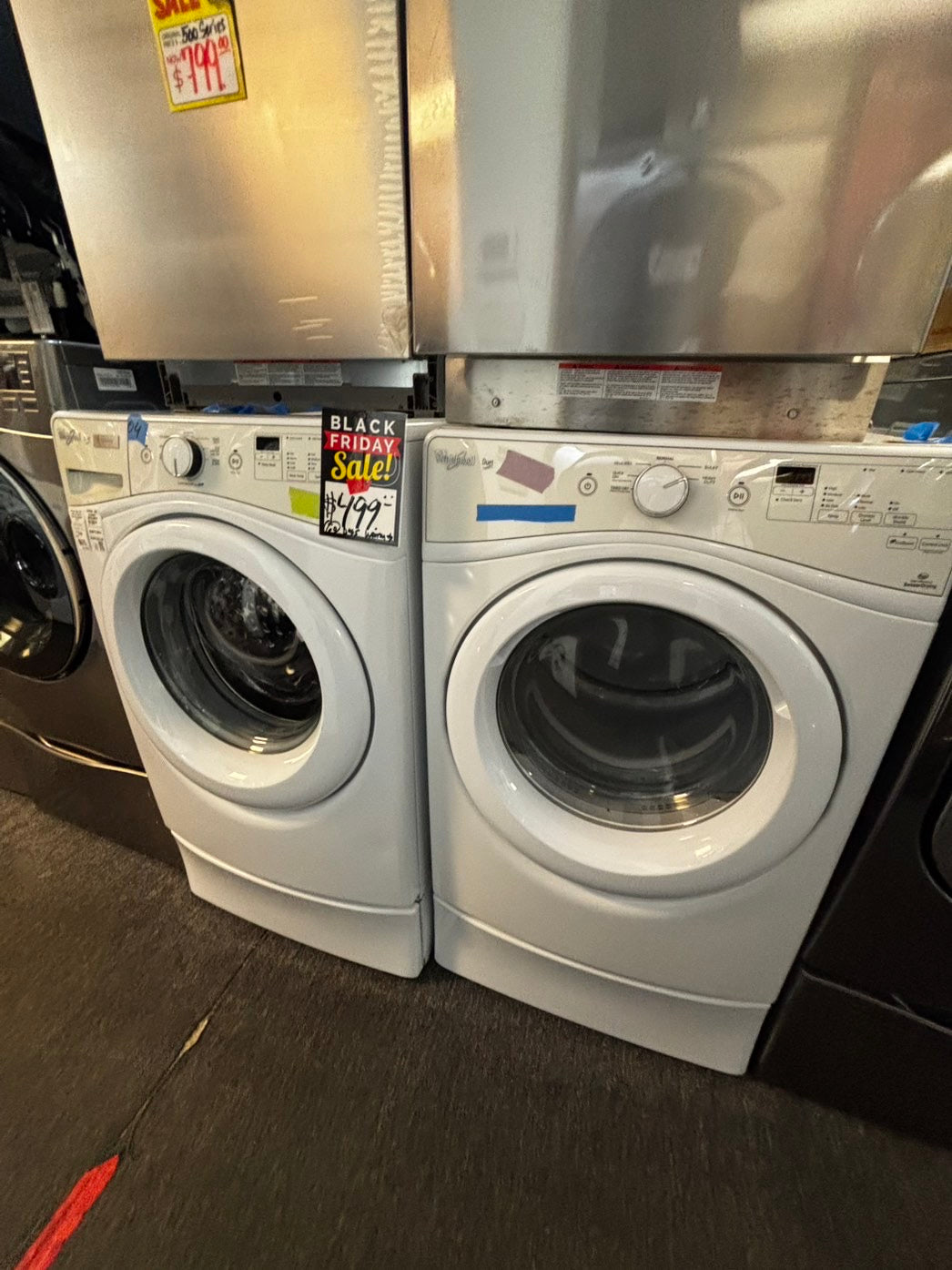 -Black Friday sale 🦃Whirlpool electric 220v washer and dryer set front load w/pedestal 27" in 
ITEM #Refurbished ED957PL