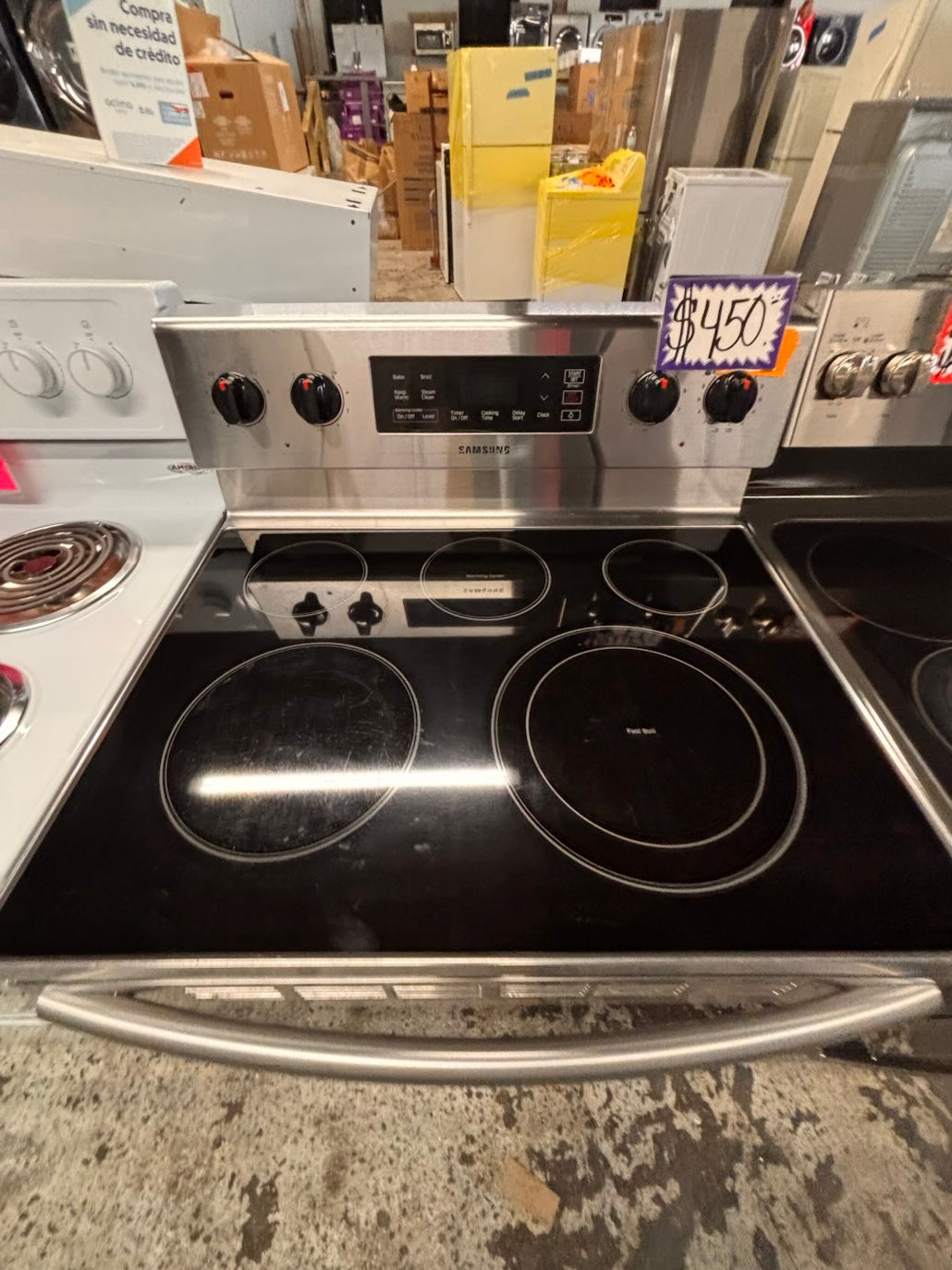 }} Samsung electric 220v glass top range bake Broil roast self clean oven stainless steel working 💯  with warranty ! 30" used-Refurbished #SEST381B