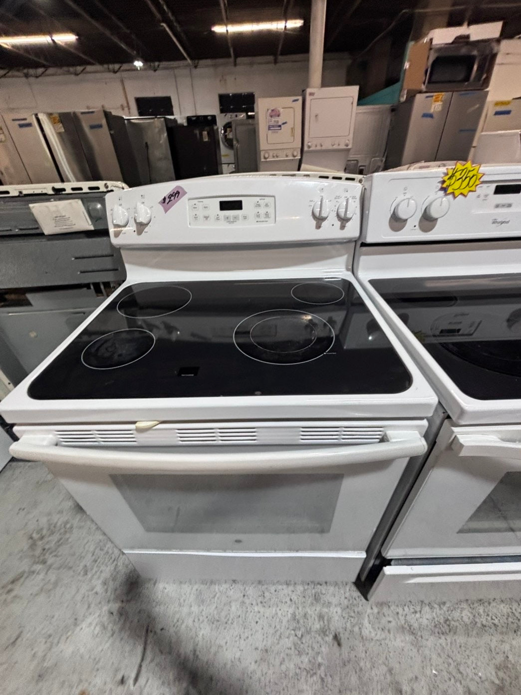 >*special 🔥 GE electric 220v glass top range bake Broil roast self clean white  30" used-Refurbished #ESZ111B