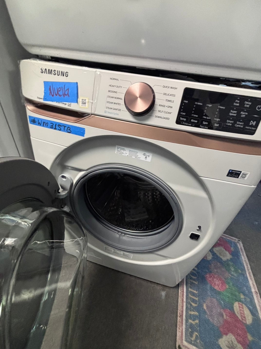 >Open Box 📦 Scratch & Dent mix match Samsung 5.0cu. ft. High-Efficiency Front Load Washer  with Self-Clean+ & Samsung 7.5 cu. ft. Vented Smart Stackable Electric 220v Dryer In White w/ Steam 27" in #WM315TBSET