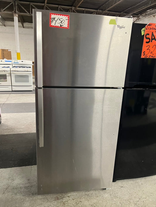 =Whirlpool 30” top freezer refrigerator in stainless steel-used refurbished 30’ #RF17CB