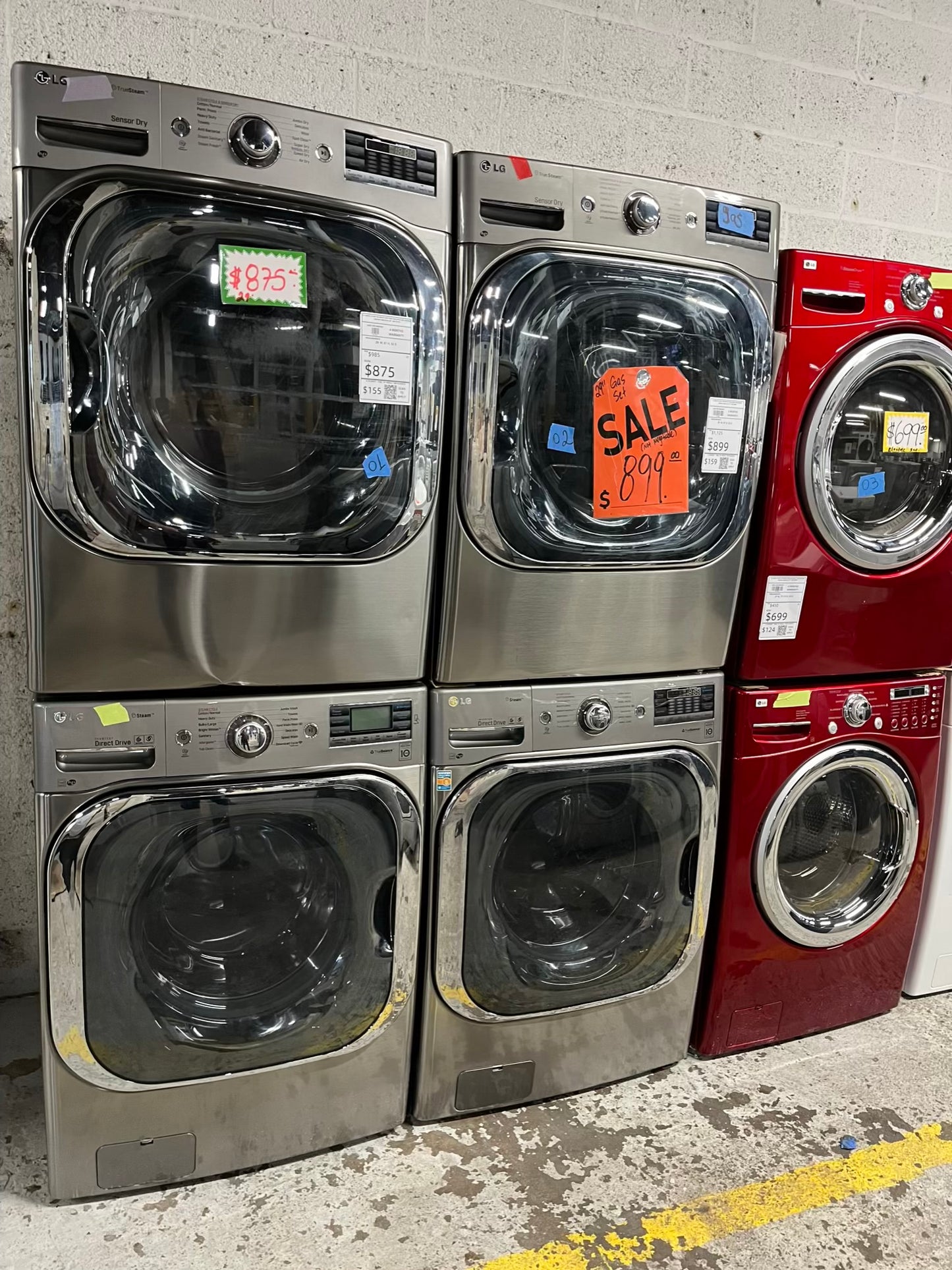 -LG washer & dryer set electric 220v front load jumbo size stackable stainless steel drum 29" #WD185VB Refurbished