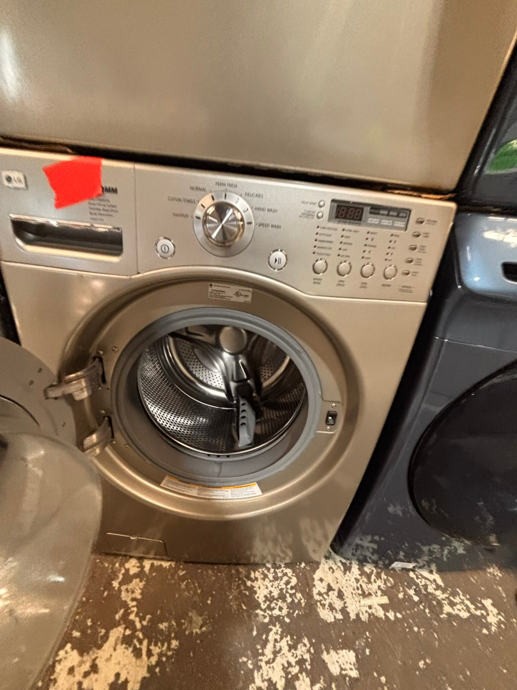 } } special🔥LG washer & dryer set large capacity,electric 220v front load stackable or side by side - sensor dry , working 💯 with warranty ! in silver-gray color used,refurbished #LGGY14SET