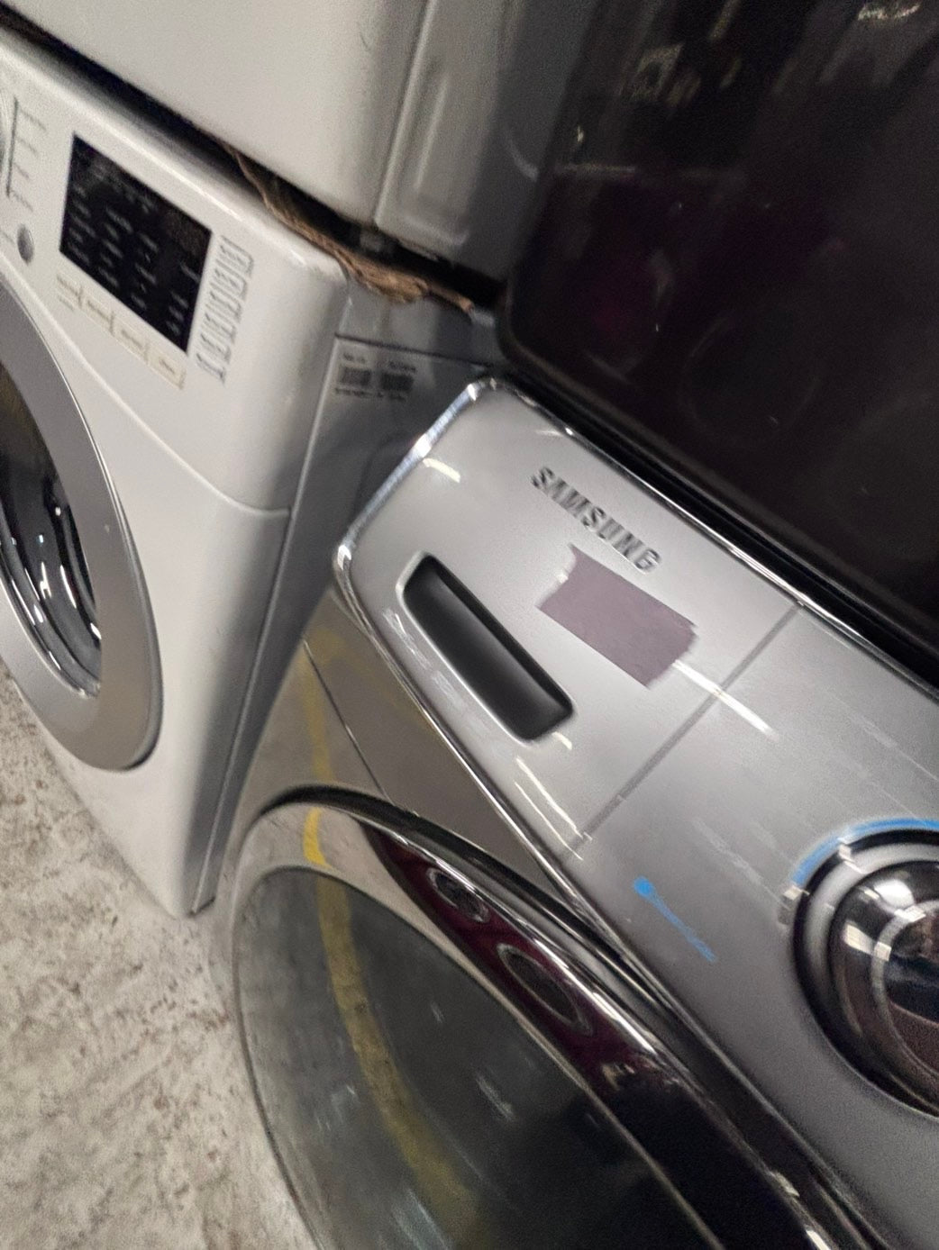 >*Mix & match Samsung dark gray  washer & gas dryer set front load stackable or side by side  27” in used Gas  -Refurbished #SGA64WB