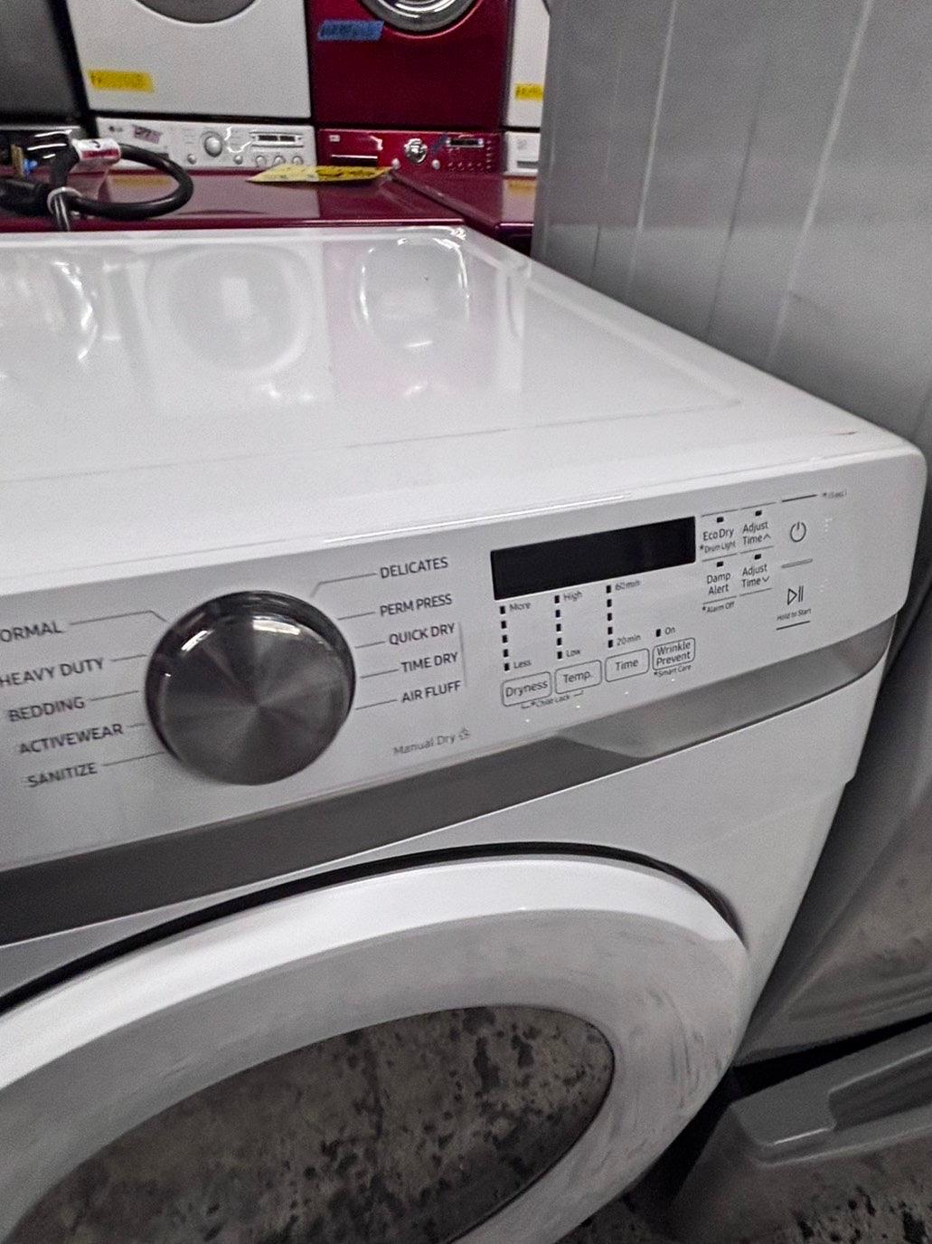 >*samsung front load stackable electric 220v dryer in white  color used-refurbished 27" #DSW26B