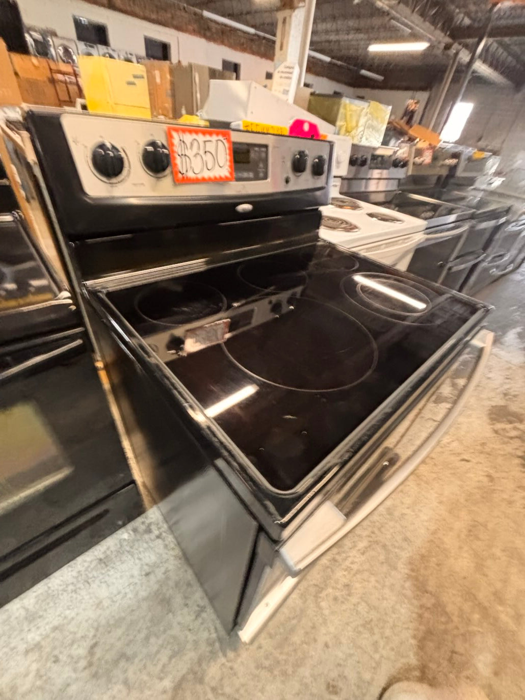 }} Whirlpool electric 220v glass top range bake Broil roast self clean oven stainless steel working 💯  with warranty ! 30" used-Refurbished #WHFT401B
