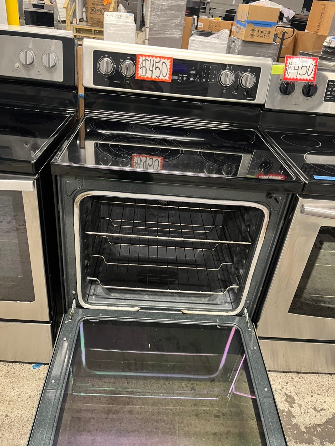 -Whirlpool glass top electric range 220v 5 burner warm zone convection oven Refurbished stainless steel bake Broil  self clean 30" #ERWL22B