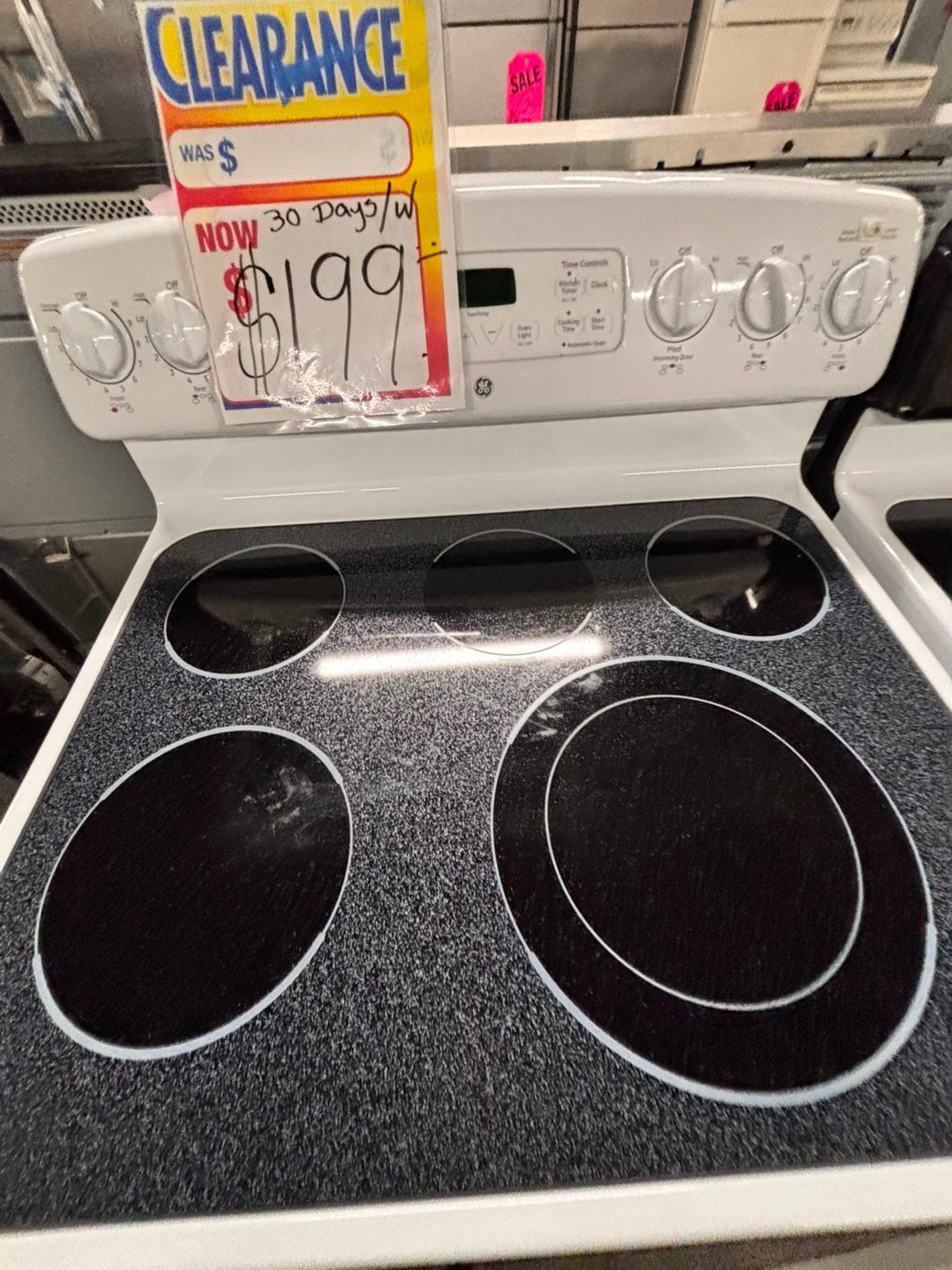 >on sale🔥GE Glass Top electric stove white bake broil 4 burner Self clean 30” off white Refurbished #WGW96B