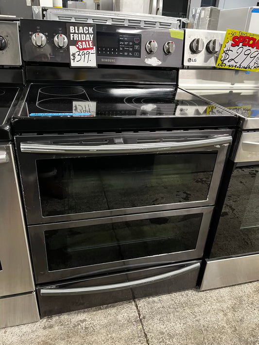 🎉 BLACK FRIDAY ⚡️ Samsung  glass top electric range double oven 220v 5 burner warm zone black stainless steel fast boil convection bake roast DEHYDRATE self clean 30" #RE8936CB