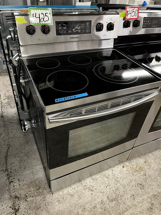 Samsung glass top electric range 220v 5 burner warm zone Refurbished stainless steel fast boil bake Broil steam clean 30" #RE8938EB