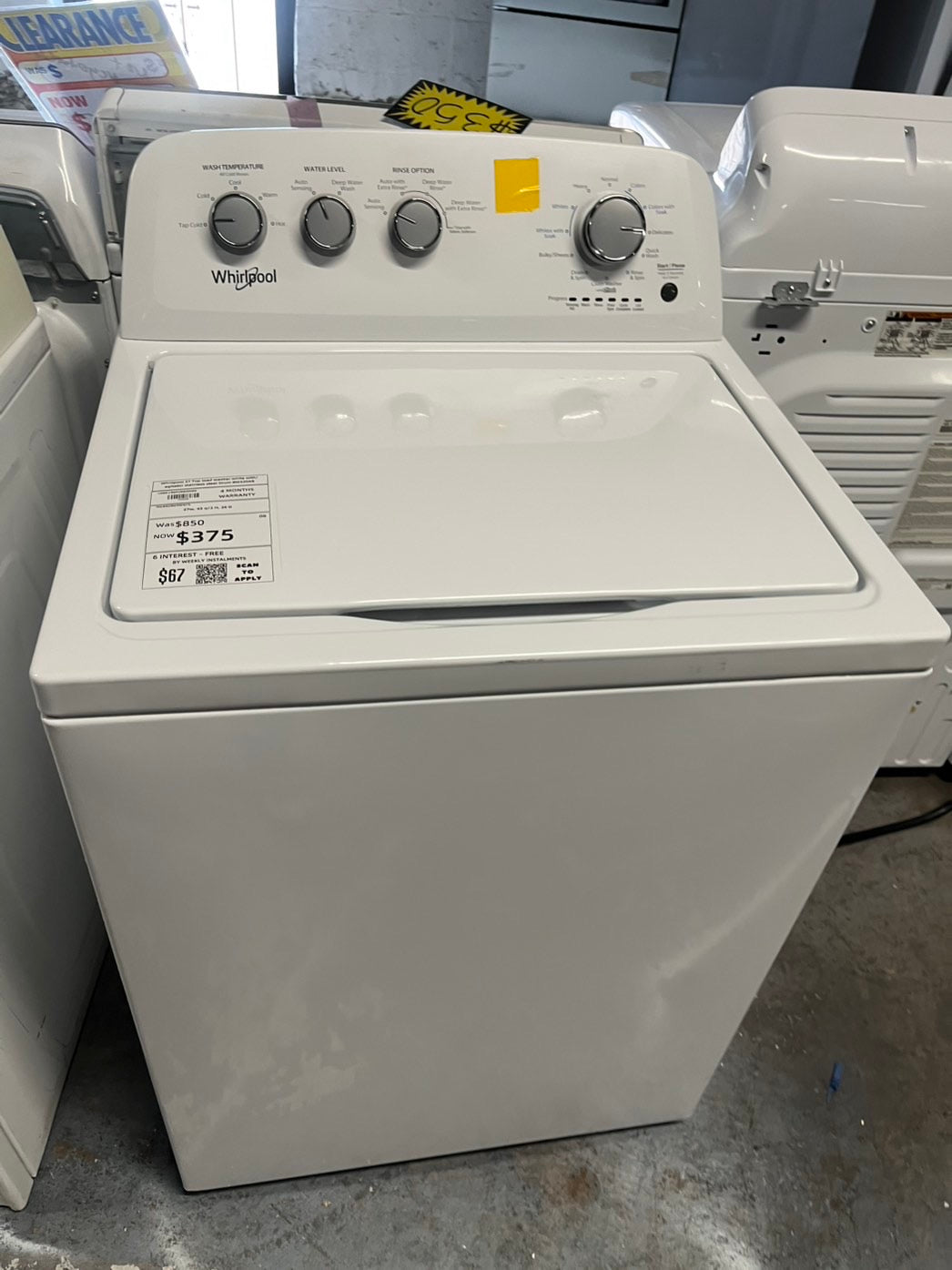 Whirlpool 27 Top load washer white with/ agitator stainless steel Drum #W320AB