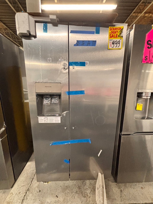 >newOpen Box 📦 | scratch & dent Frigidaire full size  36”in. Side-by-Side Refrigerator in Stainless Steel with iced maker & water dispenser #RF261FB