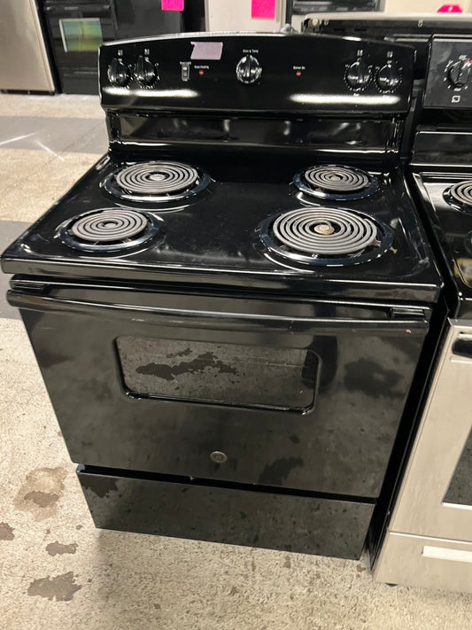=Ge electric coil top electric range coil 220v 4 burner Refurbished bake Broil 30" Black & #ERF56VB