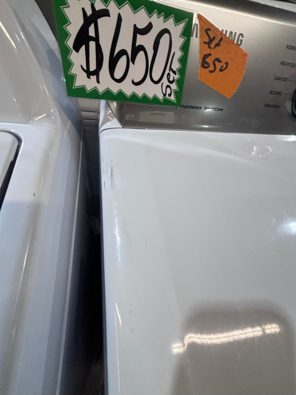 } }Samsung white  top top load washer with agitator large capacity & dryer set electric 220v side x side top load stainless steel  drum ,white color used-refurbished #MYK1B3B