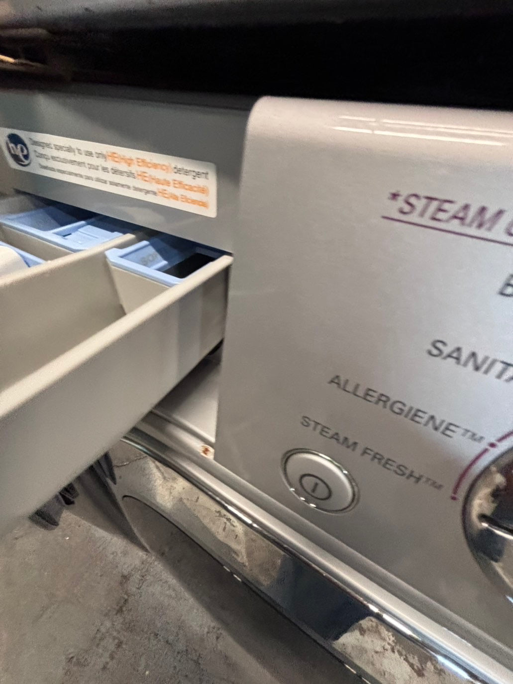 >*LG GAS  washer large capacity& dryer steam set front load stackable or side by side gray 27” in used-Refurbished #SFLG9B6ET