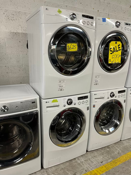 LG washer & dryer set electric 220v front load stackable in white 30" in Refurbished #WD928RB