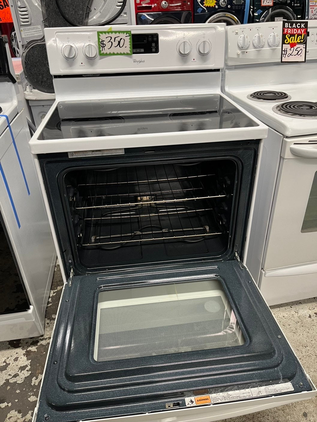 - Whirlpool electric range 4 burner bake broil frozen bake in white  30” #RF87NB