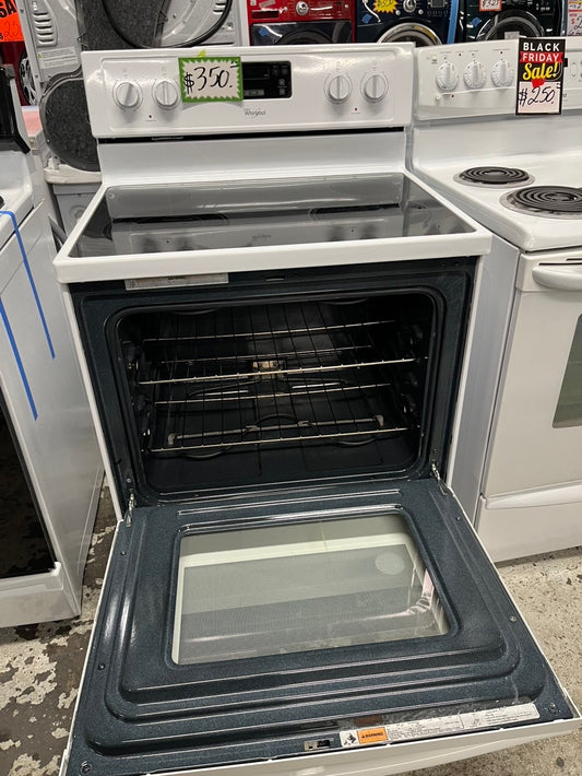 - Whirlpool electric range 4 burner bake broil frozen bake in white  30” #RF87NB