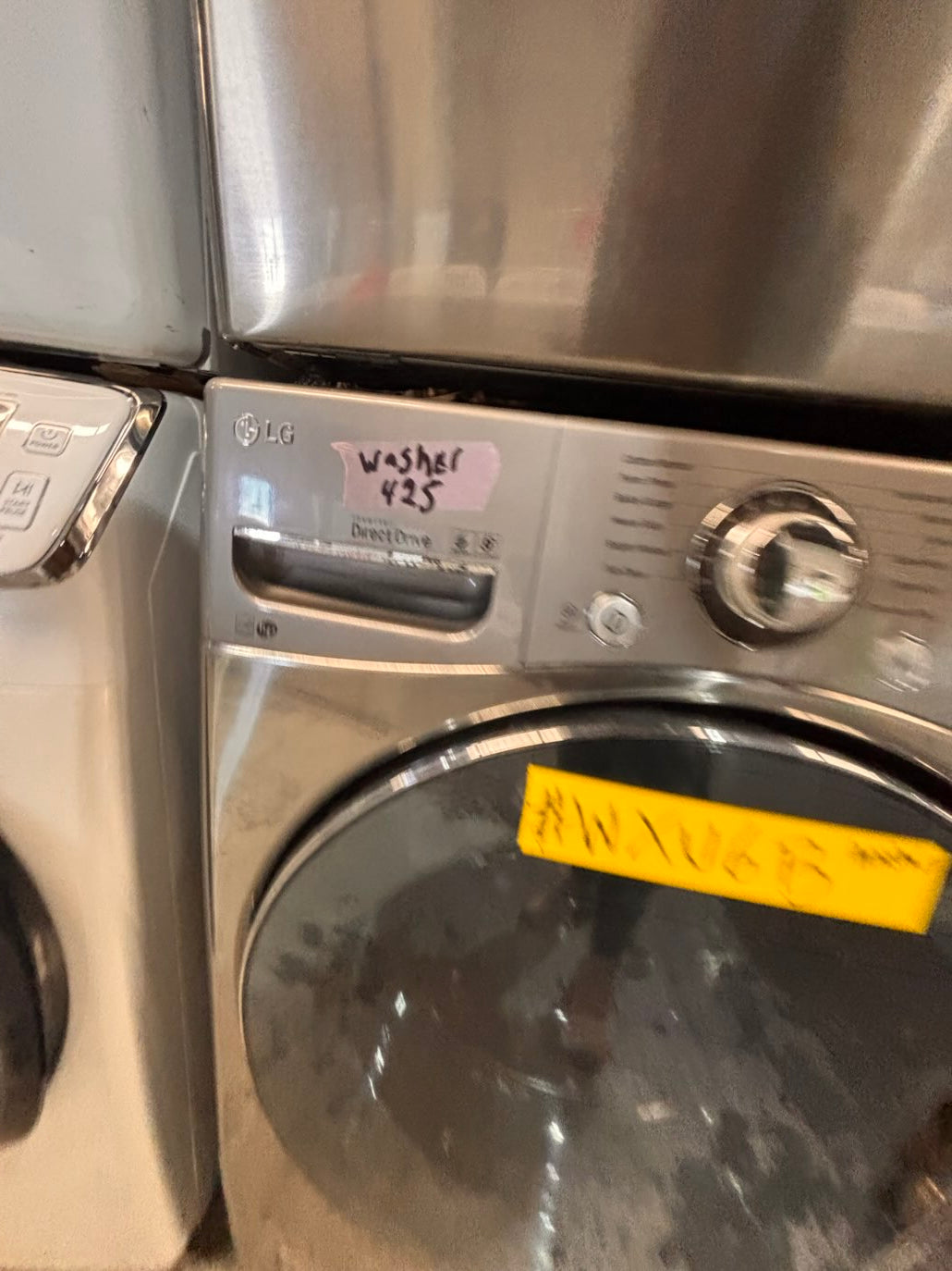 }}LG GAS  washer large capacity& dryer steam set front load stackable or side by side gray-silver 27” working 💯 with warranty !   used-Refurbished #LGSG3SET