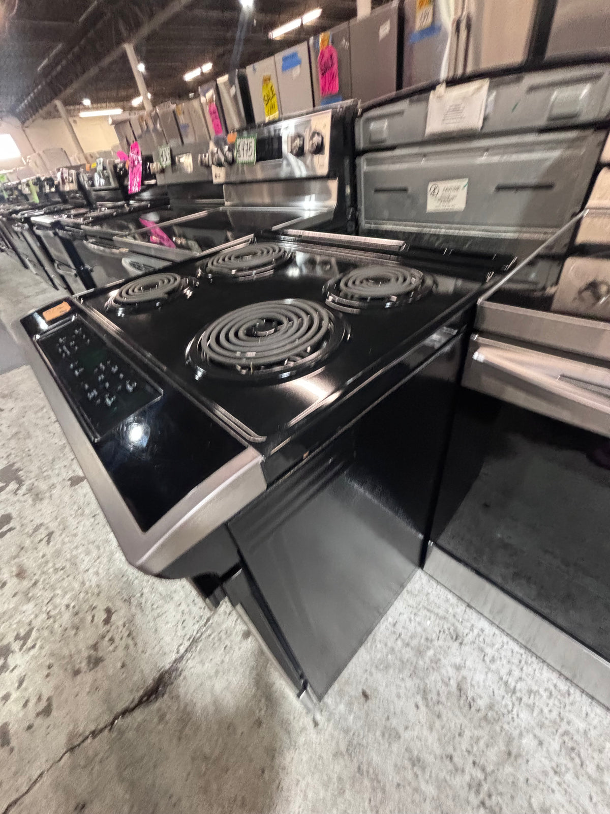 }Whirlpool slide-in coil top electric 220v range 5 burner warm zone bake broil self clean in stainless steel 30" used-Refurbished #WE1R27B