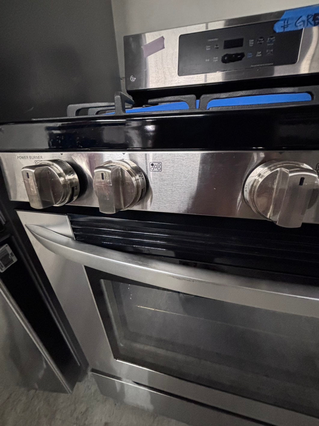 >special 3pc. Combo =LG French door Refrigerator counter depth  w/ ice water dispenser 36",gas stove 5 burners & new the range microwave all same brand  #ARF31B3PC