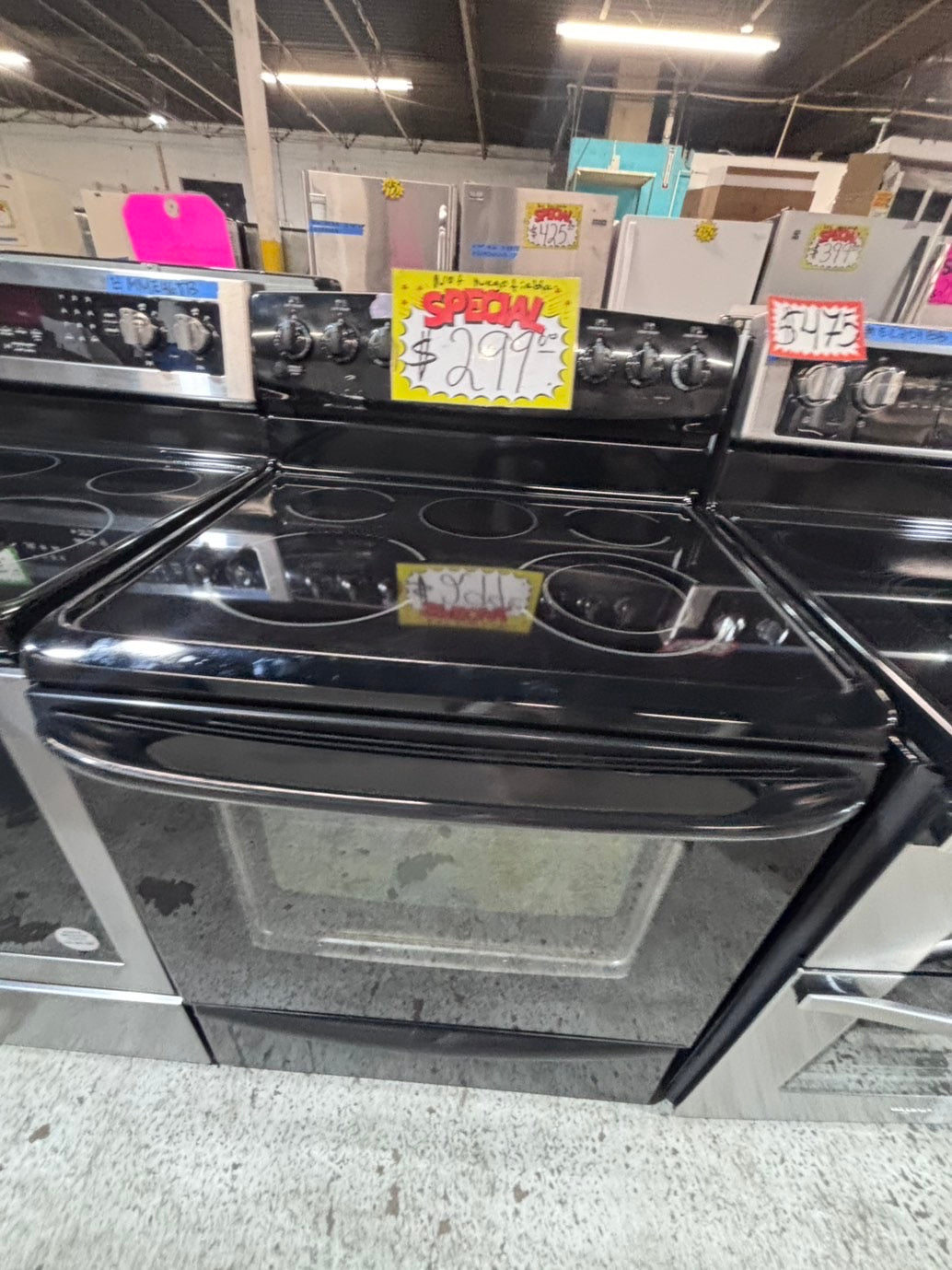 >special🌟kenmore  Glass Top electric stove  bake /broil,Self clean 30” 5 burner ,black  color, used-Refurbished   #K4WE6PB
