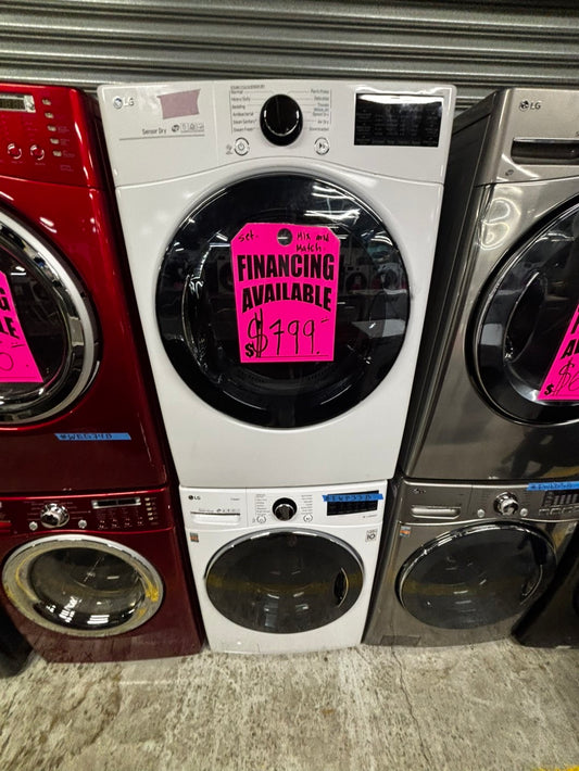 -Used like new LG washer 4.5cu ft & electric dryer 7.5 cu ft large capacity set electric 220v front load stackable or side by side - sensor dry He in white   #FWP33BSET