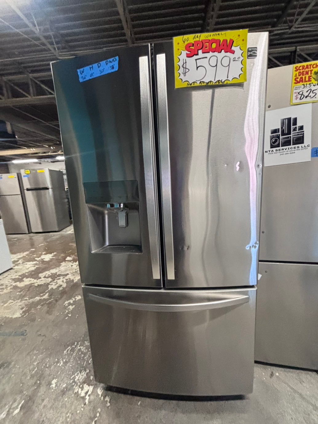 >* special🔥used-Refurbished kenmore 36”w x69h x 29.1/5 depth refrigerator stainless steel w/ice & water dispenser 36 “ #FDKQ4U3B