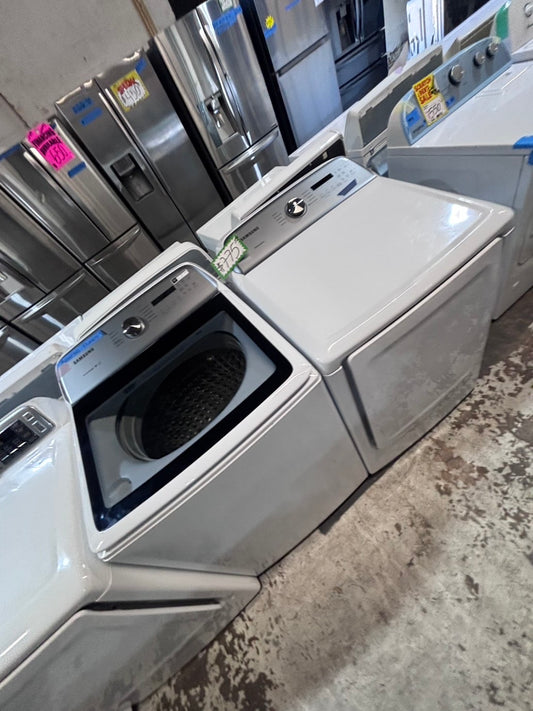 >*samsung white  top top load washer large capacity & dryer set electric 220v side x side top load stainless steel drum white color used-refurbished #W5CB3YB