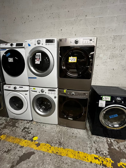 • Kenmore washer 4.5 cu ft & dryer 7.5 cu ft set electric 220v front load stackable or side by side - sensor dry He in champagne #WD9947PB