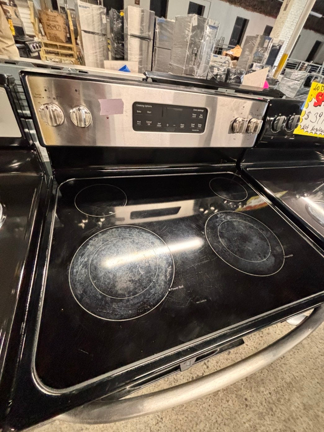 >🎈SALE🔥GE Glass Top electric stove  bake /broil,Self clean 30” 4 burner ,stainless steel color,     used-Refurbished   #EEFZA9B