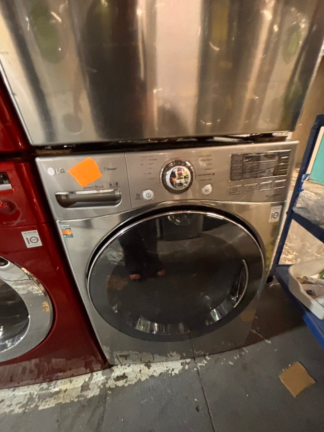 >*special🌟🔥 Used-great conditions refurbished LG steam washer 4.5cu ft & electric steam dryer 7.5 cu ft large capacity set electric 220v front load stackable or side by side - sensor dry He in silver-gray   #WDLGP1SET