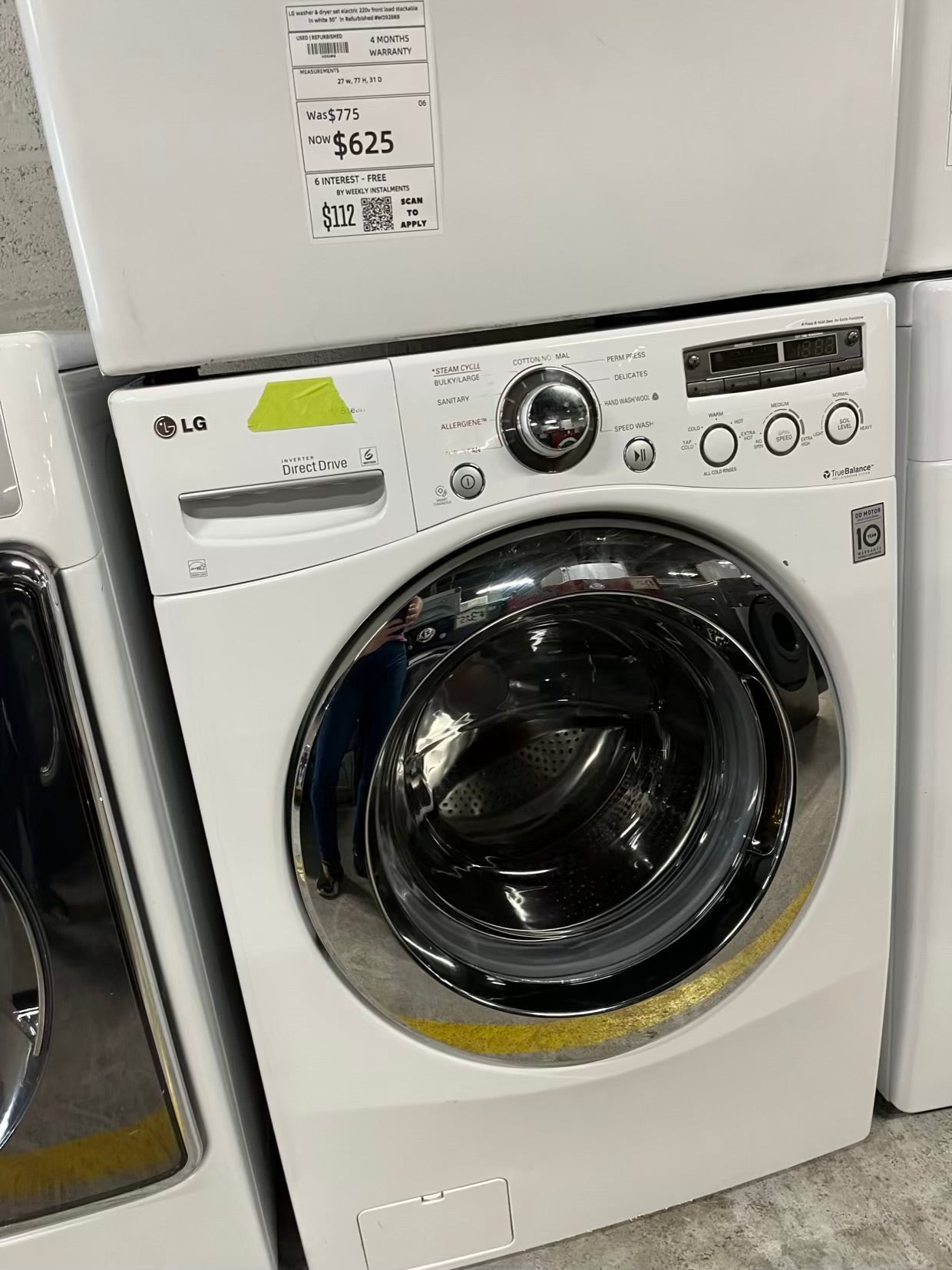 LG washer & dryer set electric 220v front load stackable in white 30" in Refurbished #WD928RB