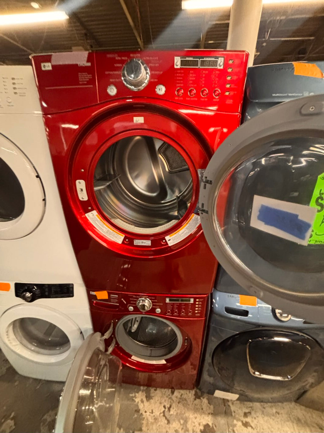 } } LG washer & dryer set large capacity,electric 220v front load stackable or side by side - sensor dry , working 💯 with warranty ! in red color used,refurbished #LGRR74SET