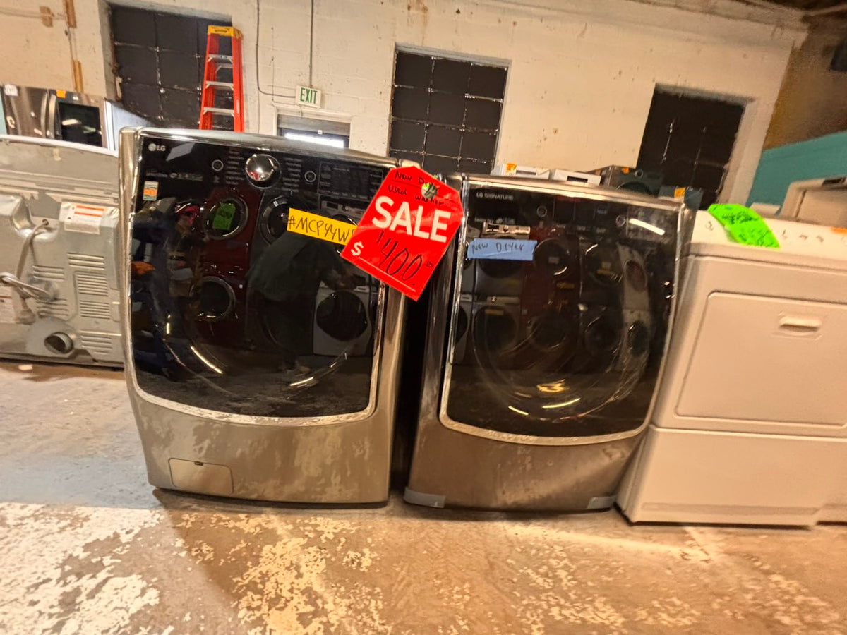 }} gray used washer & new open box dryer LG mega capacity gray front load  stackable or side by side  29” wide , used-Refurbished #MCP21WB