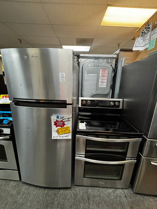 Flash sale⚡️ 2pc. Combo Whirlpool top freezer refrigerator stainless steel 28" counter depth & double oven electric stove 30” #RF2PCW5L