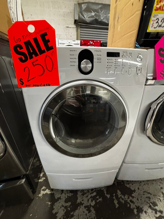 -Samsung Dryer electric 220v in white front load w/pedestal extra storage stainless steel drum large capacity 27" refurbished #ED3113VB