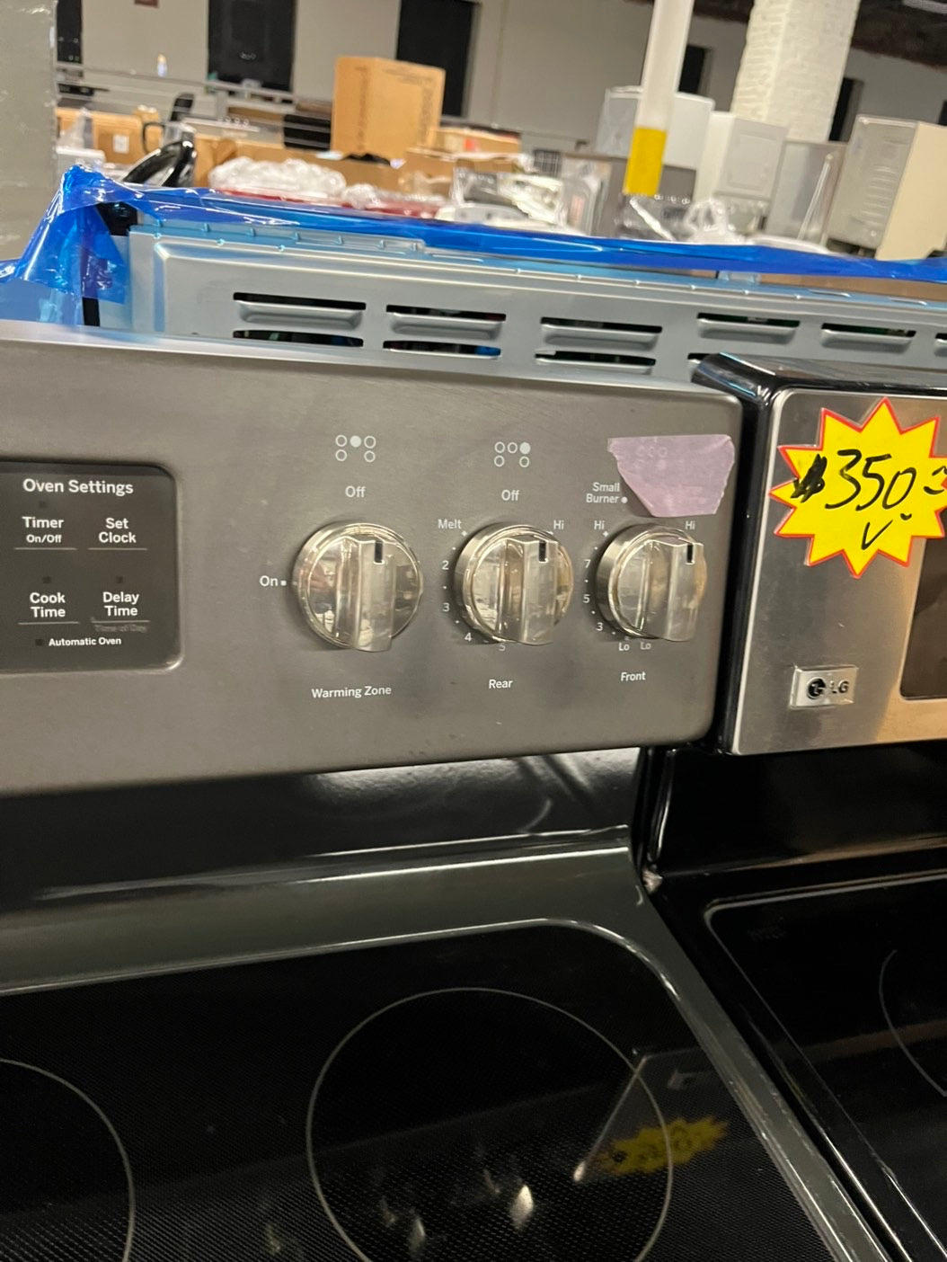 -GE glass top electric range 220V  5  burner warm zone convection bake broil power boil self clean Refurbished Slate 30" #ERS89B