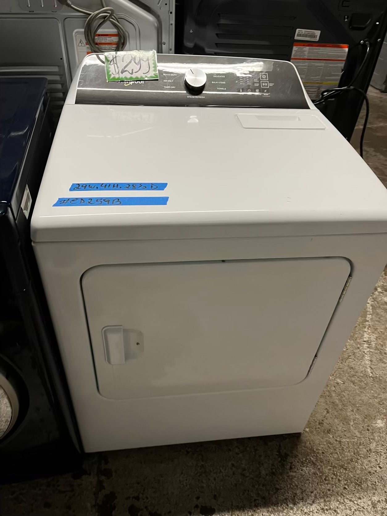 Whirlpool side x side extra large capacity electric 220v dryer   29” Refurbished #ED259B
